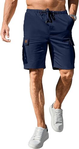 شورت كاجوال للرجال من Cargo Jogger برباط وخصر مطاطي، شورت صيفي للشاطئ، شورت رياضي قابل للتمدد مع 6 جيوب in Kuwait