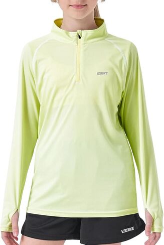 Youth Kids Long Sleeve T Shirt UPF50+ Sun Shirts 1/4 Zip Pullover Quick Dry Outdoor Shirts Biking Athletic Tops Thumbholes in Saudi Arabia