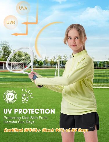 Youth Kids Long Sleeve T Shirt UPF50+ Sun Shirts 1/4 Zip Pullover Quick Dry Outdoor Shirts Biking Athletic Tops Thumbholes in Saudi Arabia