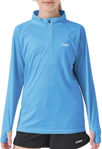 Youth Kids Long Sleeve T Shirt UPF50+ Sun Shirts 1/4 Zip Pullover Quick Dry Outdoor Shirts Biking Athletic Tops Thumbholes in Saudi Arabia