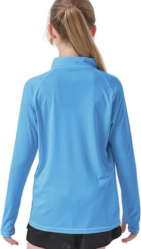 Youth Kids Long Sleeve T Shirt UPF50+ Sun Shirts 1/4 Zip Pullover Quick Dry Outdoor Shirts Biking Athletic Tops Thumbholes in Saudi Arabia