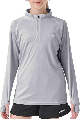 Youth Kids Long Sleeve T Shirt UPF50+ Sun Shirts 1/4 Zip Pullover Quick Dry Outdoor Shirts Biking Athletic Tops Thumbholes in Saudi Arabia