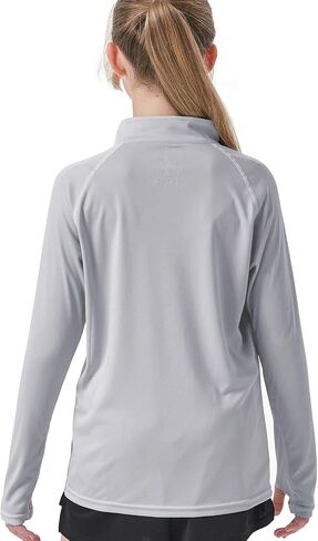 Youth Kids Long Sleeve T Shirt UPF50+ Sun Shirts 1/4 Zip Pullover Quick Dry Outdoor Shirts Biking Athletic Tops Thumbholes in Saudi Arabia