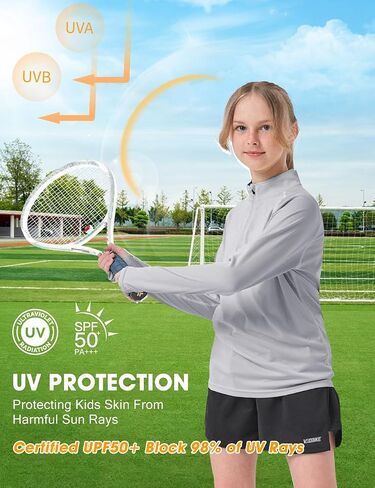 Youth Kids Long Sleeve T Shirt UPF50+ Sun Shirts 1/4 Zip Pullover Quick Dry Outdoor Shirts Biking Athletic Tops Thumbholes in Saudi Arabia