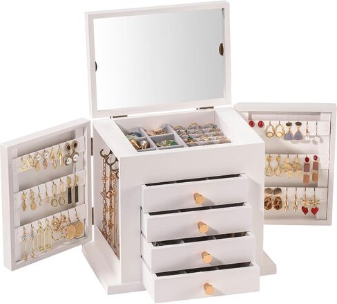 ProCase Large Jewelry Box, 5-Layer Wooden Jewelry Boxes for Women, Jewellery Holder Organizer Storage Case with Mirror for Earrings Bracelet Necklace for Dresser -Natural in Kuwait