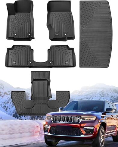 بطانة شحن لأرضية السيارة لسيارة Jeep Grand Cherokee L 2024 2023 2022 2021 (فقط لـ 6 مقاعد بدون مسند ذراع خلفي مركزي) سجادات سيارات TPE مخصصة لجميع الأحوال الجوية 2021-2024 ملحقات Grand Cherokee L in Kuwait