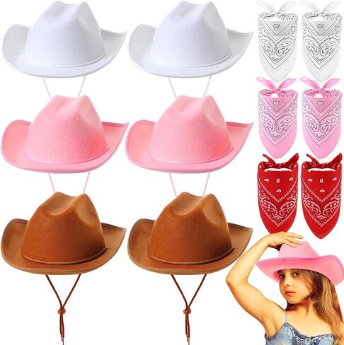 Unittype Kids Western Cowboy Hat Set - 12 Pcs Polyester Cowboy Hats and Bandannas for Cowgirl Cowboy Cosplay in Kuwait