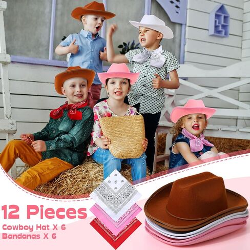 Unittype Kids Western Cowboy Hat Set - 12 Pcs Polyester Cowboy Hats and Bandannas for Cowgirl Cowboy Cosplay in Kuwait