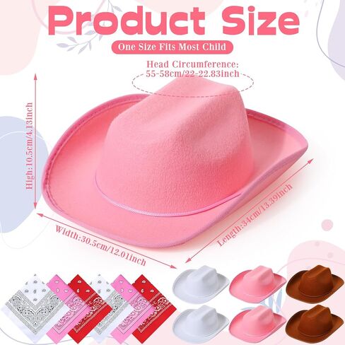 Unittype Kids Western Cowboy Hat Set - 12 Pcs Polyester Cowboy Hats and Bandannas for Cowgirl Cowboy Cosplay in Kuwait