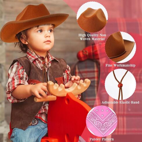 Unittype Kids Western Cowboy Hat Set - 12 Pcs Polyester Cowboy Hats and Bandannas for Cowgirl Cowboy Cosplay in Kuwait