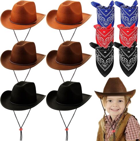 Unittype Kids Western Cowboy Hat Set - 12 Pcs Polyester Cowboy Hats and Bandannas for Cowgirl Cowboy Cosplay in Kuwait