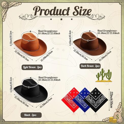 Unittype Kids Western Cowboy Hat Set - 12 Pcs Polyester Cowboy Hats and Bandannas for Cowgirl Cowboy Cosplay in Kuwait
