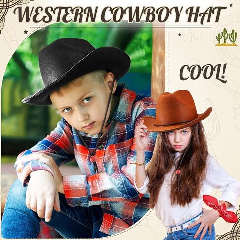 Unittype Kids Western Cowboy Hat Set - 12 Pcs Polyester Cowboy Hats and Bandannas for Cowgirl Cowboy Cosplay in Kuwait