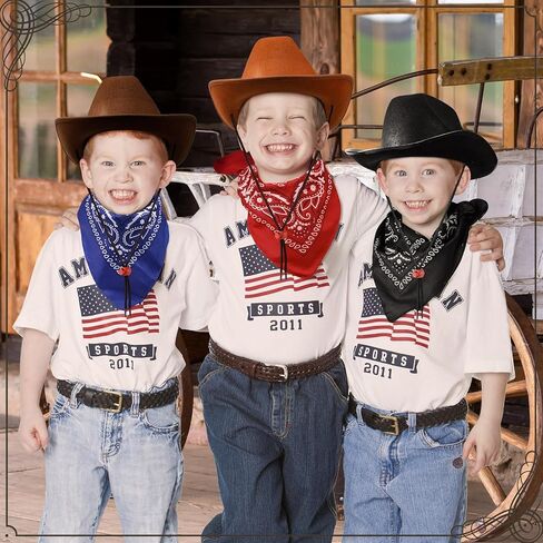 Unittype Kids Western Cowboy Hat Set - 12 Pcs Polyester Cowboy Hats and Bandannas for Cowgirl Cowboy Cosplay in Kuwait