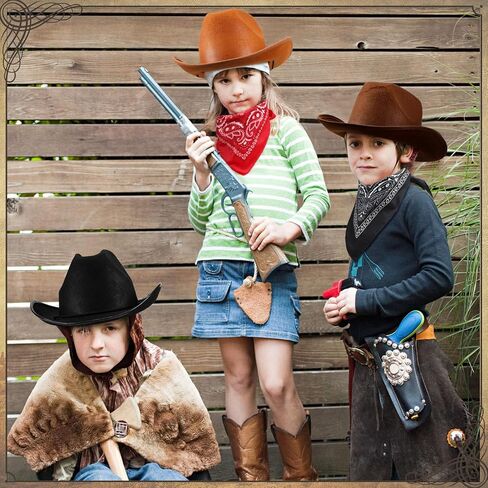 Unittype Kids Western Cowboy Hat Set - 12 Pcs Polyester Cowboy Hats and Bandannas for Cowgirl Cowboy Cosplay in Kuwait