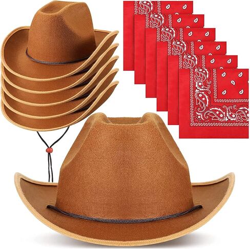 Unittype Kids Western Cowboy Hat Set - 12 Pcs Polyester Cowboy Hats and Bandannas for Cowgirl Cowboy Cosplay in Kuwait