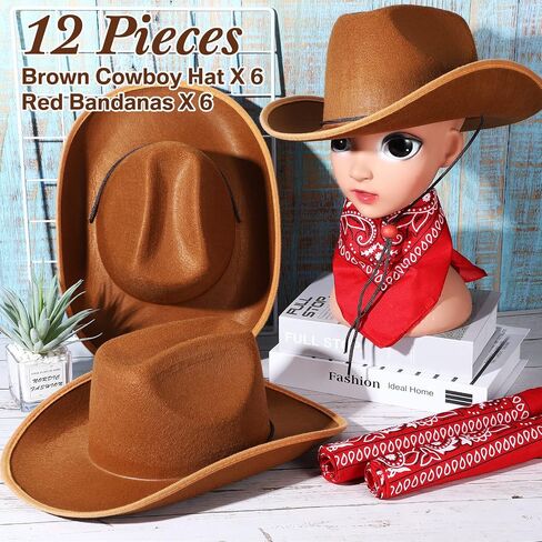 Unittype Kids Western Cowboy Hat Set - 12 Pcs Polyester Cowboy Hats and Bandannas for Cowgirl Cowboy Cosplay in Kuwait