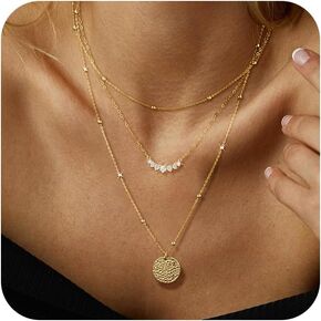 Layered Necklaces for Women,14K Gold/Silver Necklace Set Simple Layered Necklaces Herringbone Twisted Lip Chain Dainty Pendant Necklace Jewelry in Saudi Arabia