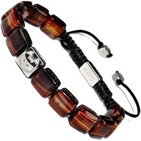 JoYo Handmade Tiger Eye Bracelet For Men | Premium Smoky Brown Gemstone Jewelry With Square Bead Design | Adjustable Braided Cord For A Comfortable Fit | Luxury Gift For Men’s Fashion And Style.