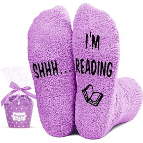 HAPPYPOP Book Lover Gifts for Women, Funny Reading Stocking Stuffers for Book Lovers Readers Students, Book Reading Socks for Teen Girls