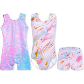 Bundle of Pink Tie Dye and Graffiti Dots Girls Gymnastics Leotards Size 7-8 Years Old