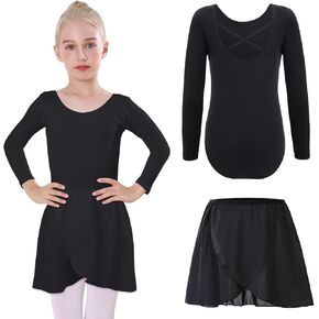 Bezioner Ballet Leotard for Girls with Removable Skirt Ballet Dress Long Sleeve Dance Leotard Ballerina Costume Outfit