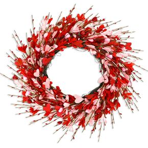 Valentine's Day Wreath for Front Door Valentine's Day Wreath with forsythia Flowers,Pink and red Hearts for Indoor Outdoor Wedding Anniversary Party Home Wall Window Festival Decoration