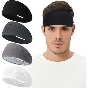 Qearl Sports Headbands for Men, Moisture Wicking Sweatbands for Women, Running Headband for Running,Cycling,Football,Yoga (4 Pack)