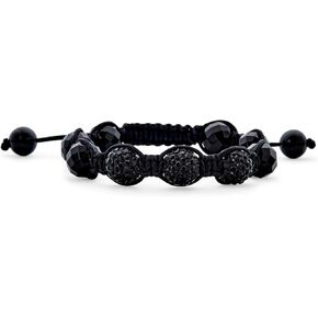 Black Navy Blue Gold Tone Bead Pave Crystal Ball Bracelet Women for Men Cord String Adjustable 12MM