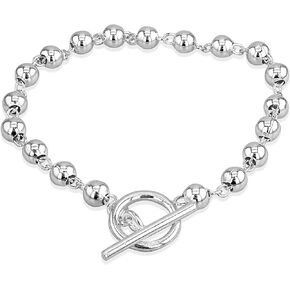 Tuscany Silver Women's Sterling Silver 4mm Beads T-Bar Bracelet of 19cm/7.5"