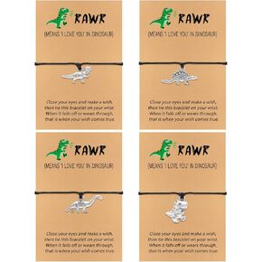 4 Pcs Rawr Dinosaur Bracelets Birthday Gifts for Son Daughter Sister Brother Best Friend BFF Matching Bracelet for Him Her Friendship Girlfriend Boyfriend