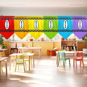 6 Pcs School Classroom Rainbow Curtains Back to School Colorful Crayon Curtains Classroom Supplies First Day of School Crayon Shaped Decors for Kids Kindergarten Bedroom Window Cover Favor 36" x 24"