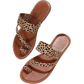 GORGLITTER Women's Leopard Cheetah Flat Sandals Open Toe Strappy Toe Ring Slide Sandal