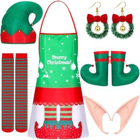 مجموعة إكسسوارات أزياء قزم الكريسماس مكونة من 10 قطع تتضمن قبعة سانتا قزم وأحذية قزم ومريلة عيد الميلاد وجوارب مخططة وأذنين سيليكون وأقراط عيد الميلاد للبالغين زي قزم لحفلات عيد الميلاد in Kuwait