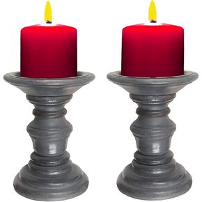 Hand Crafted Wooden Pillar Candle Holders,Gifts for Wedding, Party, Home, Spa, Reiki, Aromatherapy, Votive Candle Gardens - 6 Inch Set of 2 (6 inch, Gray)