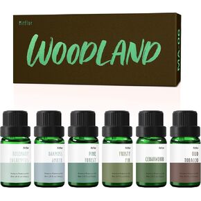 Fragrance Oil, MitFlor Woodland Set of Scented Oils, 10ml x 6, Soap & Candle Making Scents, Essential Oils for Diffusers for Home, Woody Aromatherapy Gift Set, Pine Forest, Cedarwood & More