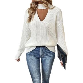 MakeMeChic Women's Cut Out Sweater Long Sleeve Mock Neck Top Ribbed Knit Drop Shoulder Pullover Tops