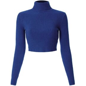 MixMatchy Women's Casual Turtleneck Long Sleeve Ribbed Sweaters Cropped Slim Fitted Knit Top