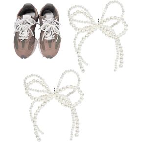 CESUSME 2 Pcs Pearl Bow Shoe Charms for Sneakers Charms, Pearl Bows Decorations for Sneakers, Shoe Decoration Charms and Shoe Jewelry for Sneakers Keychain Bag Car Buckle Dress Accessories