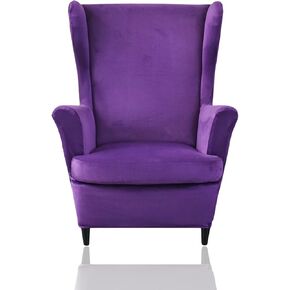 Wingback Chair Slipcover Velvet Plush Wing Chair Slipcover 2 Piece Spandex Sofa Slipcover Wingback Armchair Covers with Elastic Bottom for Living Room Bedroom-Purple