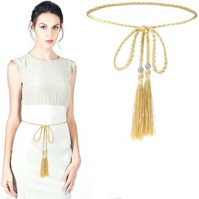 Giantree Tassel Braided Waist Belt for Women, Skinny Tassel Braided Bowknot Waist Rope Belt for Skirt Dress