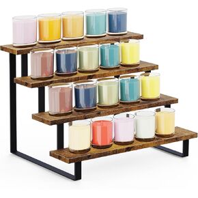 ELITEROO Tiered Display Stand, Wooden Display Risers, 4 Tier Display Shelf for Vendors Retail Craft Show Market, Table Top Display Rack for Cupcakes Perfume Figures Candles Makeup, Curved Corner