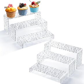 6 Pcs 2 Sets Clear Acrylic Risers for Display Wave Grain Acrylic Stands Cuboid Buffet Riser Stands Food Service Risers for Parties Bread Show Cupcake Jewelry Perfume (8.3 x 8.7 x 9.1)