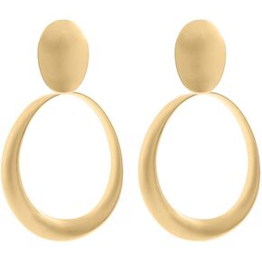 Matte Gold Silver Big Hoop Clip On Earrings for Women Disc Dangle Clip Earrings for Women Girls Gift