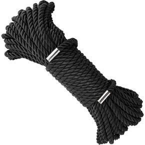 KINGLAKE Soft Silk Rope,7MM Black Rope,Skin Friendly Soft Nylon Rope,Long Satin Silk Cord,50 Feet Thick Silk Rope,Twisted Braided Rope Cord for Crafts Decoration Hanging Clotheslines Camping Outdoor