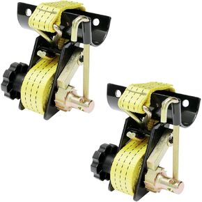 Ladder Rack Ratchet Straps with J-Hook (Pair), 2" Black Round Tube Mount, 1.5" Wide x 7.5' Long Black Retractable Ratchet Tie Down Strap Roof Rack, 500 lbs Load Heavy Duty,Cargo Buckle Rack Lock Strap