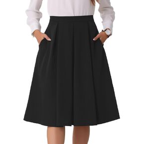 Allegra K High Waist A-Line Skirt for Women's Flare Pleated Midi Skirt with Pocket