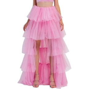 Women Tiered Tutu Maxi Skirt a Line Elastic Waist Mesh Maxi Skirt Prom Party Puff Long Skirt