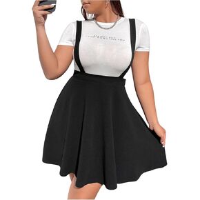 OYOANGLE Women's Plus Size Suspender Skirt High Waist Ruffle Hem Straps Overall Pinafore Dress