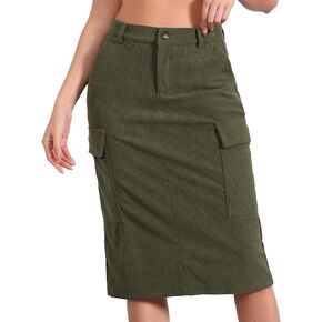 Allegra K Corduroy Cargo Skirts for Women's High Waisted Elastic Back H Line 2024 Fall Midi Skirt